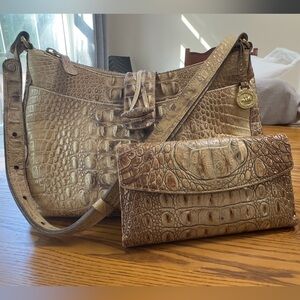 vtg Brahmin ISABELLE Toasted Almond Italian Croc Leather Cross Body/Shoulder Bag